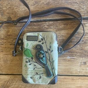 Chala Bird Design Crossbody Bag in Green and Brown